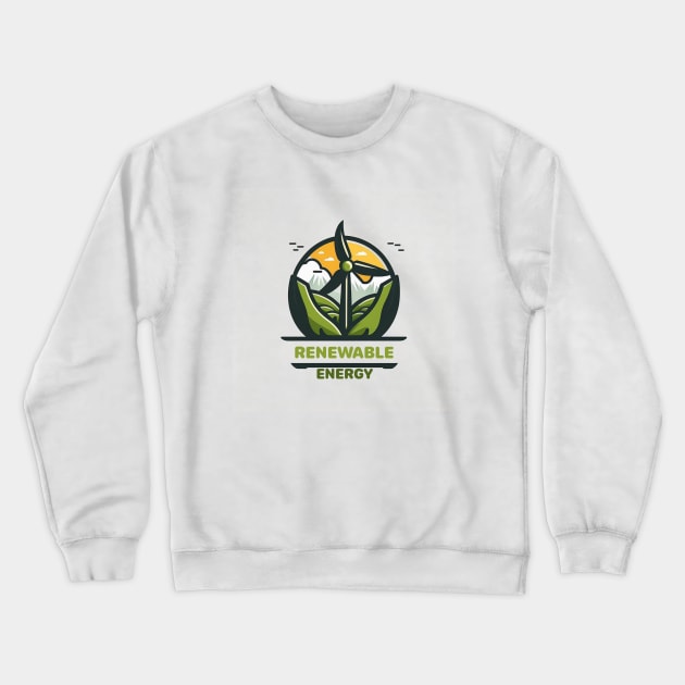 Go Green with Our Cartoon-Style Wind Turbine Landscape Design! "Renewable Energy" Crewneck Sweatshirt by Greenbubble